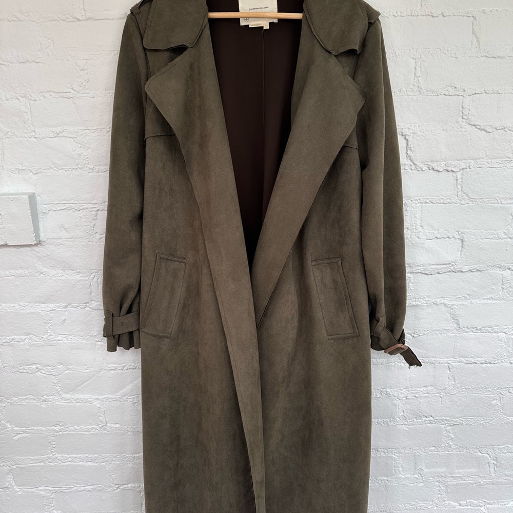 Anthropologie Olive Green Women's Faux Suede Trench Coat